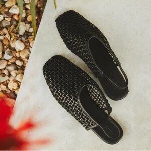 Zara Braided Leather Slingback Ballet Flats in Black Size 7.5